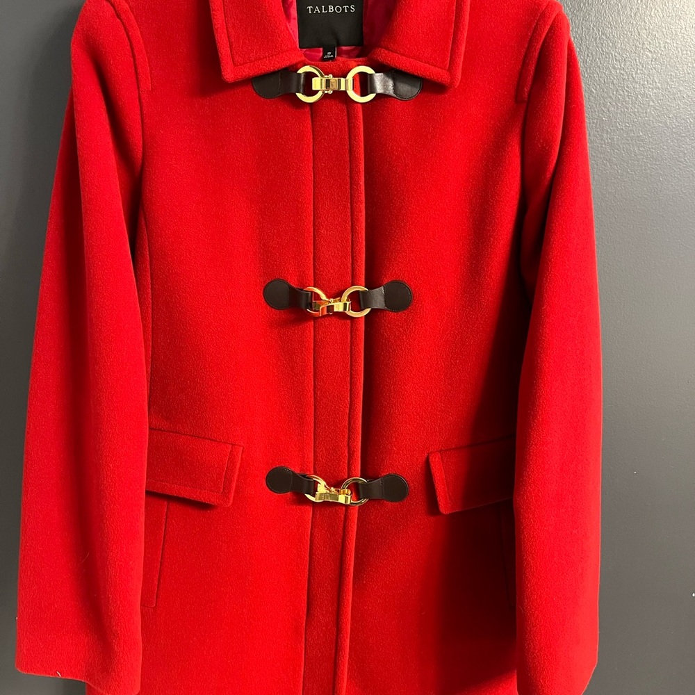 Talbots Red Pea Coat with Toggle Closures